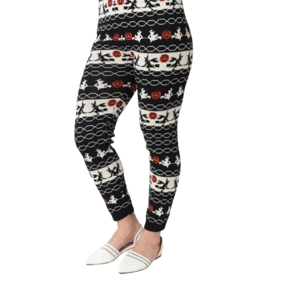 Unique Vintage Knit Halloween Lounge Leggings Pants XS NWT Black Retro Cozy Fall